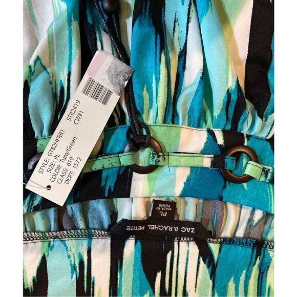 Zac & Rachel Women's Blue Watercolor Short Flutter Sleeve Petite Large Blouse - Picture 3 of 3